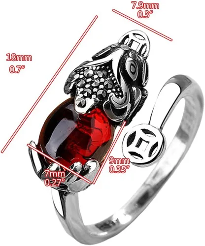 Vista 2 de Roexboz Anillo de plata Pixiu Budista Feng Shui Anillos para hombres y mujeres, apertura ajustable, anillo de riqueza de la suerte, regalo