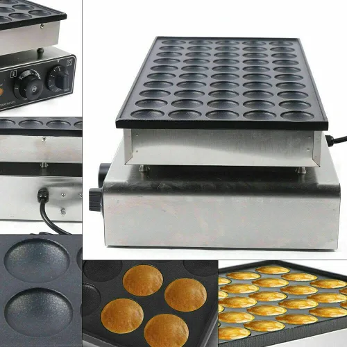 Vista 4 de Mini máquina holandesa para hacer panqueques, máquina comercial antiadherente para hacer donas, panadero, 50 ranuras, máquina eléctrica