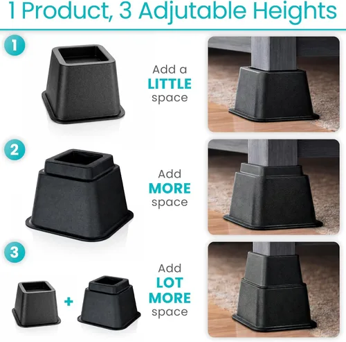 Vista 4 de Vive Elevadores de cama resistentes (paquete de 4, 3 pulgadas), elevadores de muebles para sofá, mesa, escritorio, silla y dormitorio, elevadores