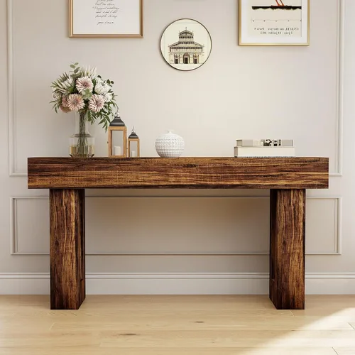 Vista 8 de Spaco Mesa Consola Larga de 63'', Mesa de Entrada Estilo Granja de 2 Niveles Mesa de Sofá con Almacenamiento, Mesa de Madera Detrás del Sofá
