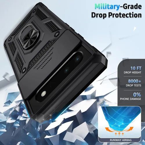 Vista 4 de Funda para Google Pixel 6 con cubierta para lente de cámara, protector de pantalla HD, protección contra caídas de grado militar de 10 pies, soporte