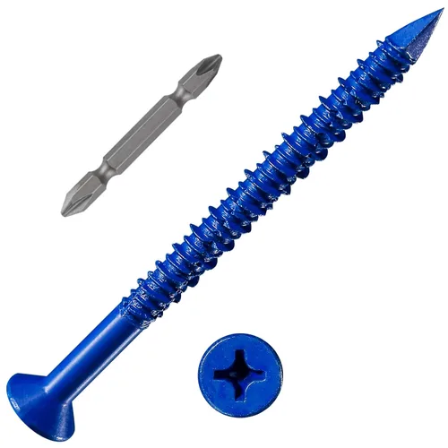 Vista 18 de Wensilon 49 piezas) Kit de ancla de tornillo para hormigón de 1/4" con cabeza plana azul para anclar a mampostería, bloque o ladrillo estuco