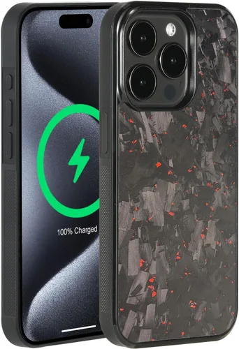 Vista 21 de Grip Series - Funda para iPhone 15 con fibra de carbono forjada real, diseño de bordes agarres, imanes integrados, compatible con cargadores y Negro