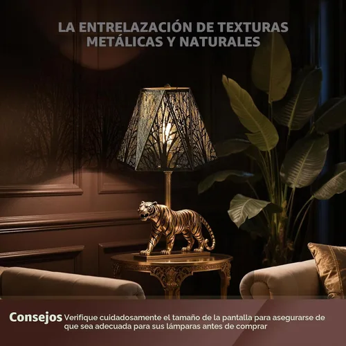 Vista 3 de Pantalla de lámpara de metal grabado, pantalla de lámpara hexagonal con exterior de bronce antiguo y interior chapado en oro, 7" superior x 13.8