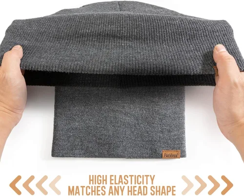 Vista 3 de Gorro de invierno para hombre, gorro de punto térmico con puños, regalos cálidos para mujer
