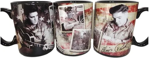 Vista 2 de Midsouth Products Taza grande de 16 oz de Elvis Presley con bandera americana del ejército