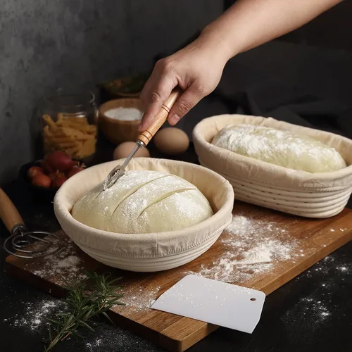 Vista 5 de Saint Germain Bakery Cesta Banneton de pan redondo prémium con forro – Cesta perfecta para hacer pan hermoso