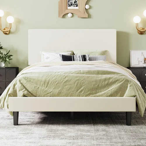 Vista 11 de SHA CERLIN - Base de cama con plataforma de tamaño completo con cabecera ajustable y soporte de listones de madera, base de colchón tapizada