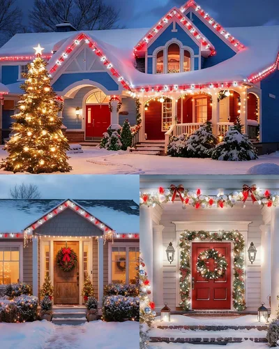 Vista 7 de Juego de 2 luces LED C7 de Navidad, 25.16 pies, 50 luces LED conectables para interiores y exteriores, luces navideñas rojas y blancas para casa