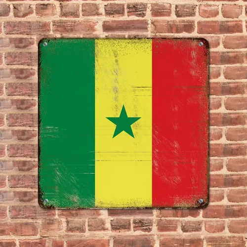 Vista 11 de Letrero de metal con bandera internacional del país, bandera de Senegal, regalo de bandera de Senegal, letreros de aluminio desgastados, decoración