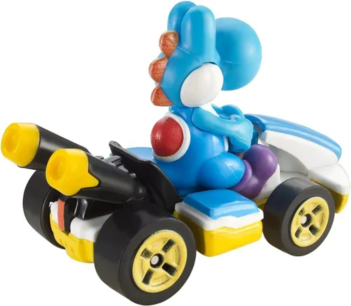 Vista 3 de DieCast Hotwheels Mario Kart Azul Claro Yoshi (Kart Estándar) Escala 1:64