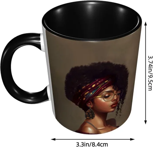 Vista 3 de Taza de café, taza de té para mujeres y niñas, taza de diseño único, perfecta para regalos, mujeres afroamericanas afro