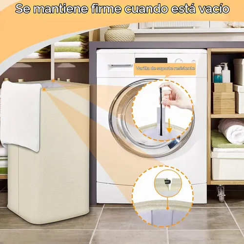 Vista 3 de SNIGJAT Cesta grande para la ropa sucia, cesta alta plegable de 80L con asa Beige