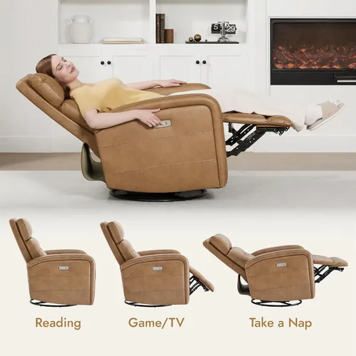 Vista 5 de Watson & Whitely Sillón reclinable, deslizador, mecedora y giratorio de potencia, sillón pequeño con puerto de carga para sala de estar, cuero