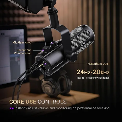 Vista 6 de FIFINE - Micrófono para podcast, micrófono dinámico vocal USB/XLR para transmisión, grabación, emisión, creador de contenido, micrófono de estudio
