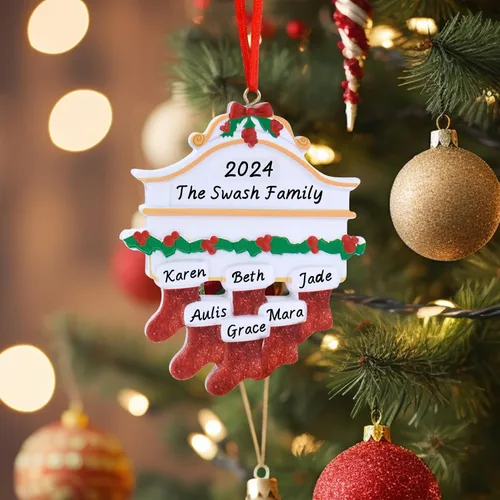 Vista 12 de Adornos de Navidad personalizados para calcetines, adornos de Navidad grabados, decoración de árbol de Navidad personalizada para familiares