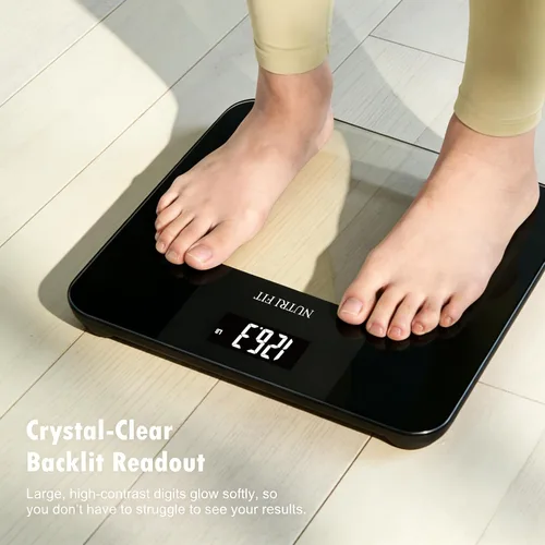 Vista 3 de NUTRI FIT Báscula digital de baño para peso corporal, alta precisión de 0.1 libras, capacidad de 400 libras, tecnología Step-On, pantalla LCD