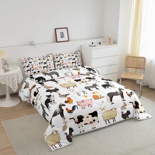 Vista 3 de Farm Aninmal - Juego de ropa de cama para niños, divertido juego de edredón de animales de granja para adolescentes y niñas, juegos de edredón
