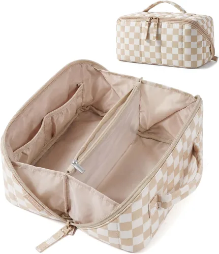 Vista 15 de BAGSMART Bolsa de Maquillaje de Viaje para Mujeres, Estuche Cosmético Portátil Resistente al Agua, Organizador de Maquillaje Acolchado Abultado