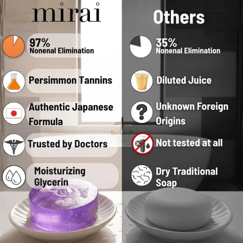 Vista 3 de Mirai Clinical - Barra de jabón de caqui con aroma a lavanda, jabón japonés de caqui para personas mayores, hecha con extracto de té verde, barra