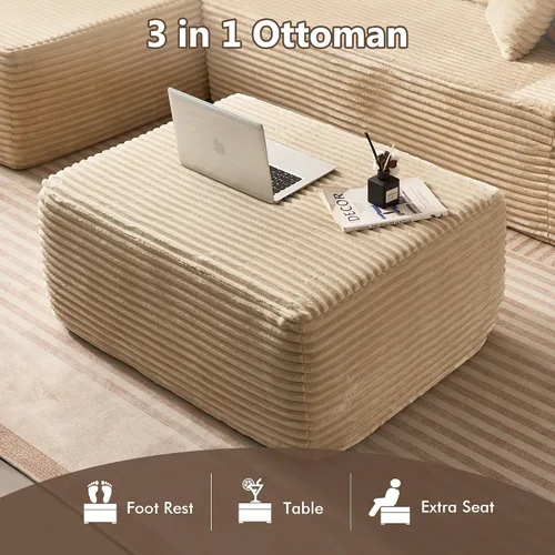 Vista 3 de HOOOWOOO Sofá seccional en forma de nube para sala de estar, sofá seccional modular sin necesidad de montaje, otomano de corduroy mullido a juego