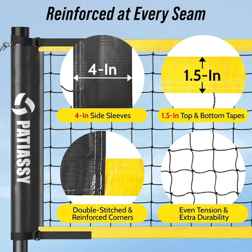 Vista 6 de Portable Volleyball Net Set for Backyard & Beach, Adjustable Width (32/26/20FT) & Height, Anti-Sag Tension Design, Metal Stakes for Outdoor
