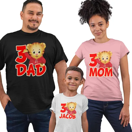 Vista 2 de Camisetas personalizadas para cumpleaños temático de tigre parlante, Negro