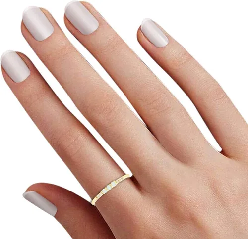 Vista 5 de AFFY - Anillo refinado con ópalo sintético y oro de 14 quilates sobre plata para mujeres, joyas apilables