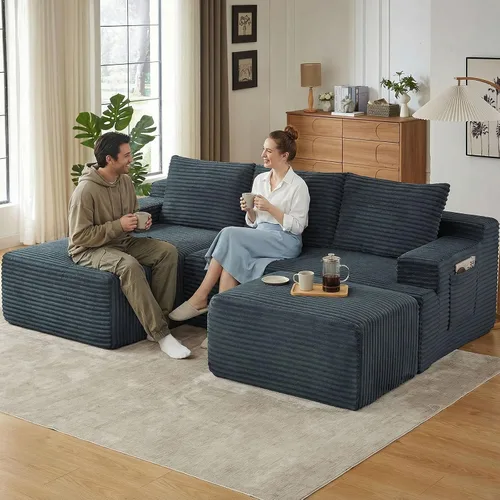 Vista 53 de Sofá seccional Cloud de 96 pulgadas, sofá deshuesado para sala de estar, sofá modular con asiento profundo, sofá de pana cómodo y esponjoso con Negro
