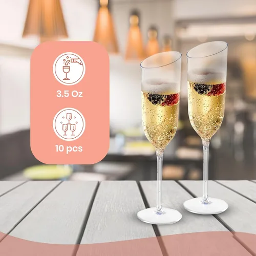 Vista 4 de Paquete de 10 copas de champán desechables de plástico transparente de 3.5 onzas, copas de champán de plástico para bodas, fiestas, regalo