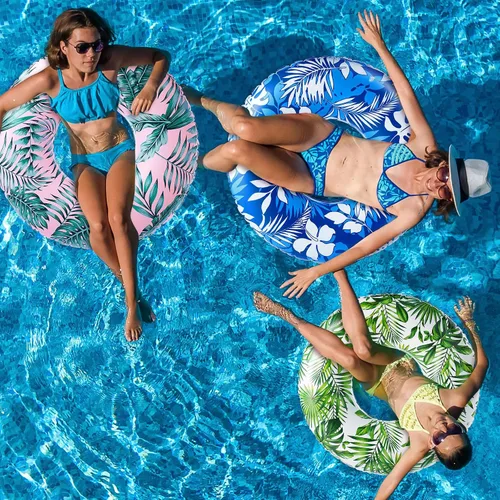 Vista 5 de Simgoing 3 piezas de flotadores grandes de piscina para adultos de 47.24 pulgadas inflables de hojas tropicales de tubo flotante jumbo anillos