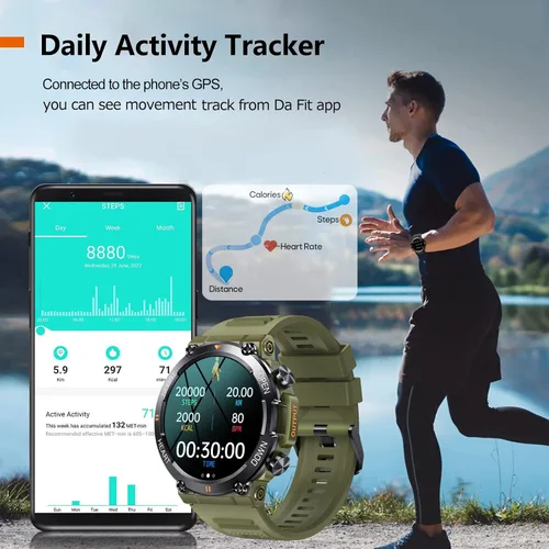 Vista 4 de Relojes inteligentes con pantalla IPS de 1.39 pulgadas para hombres, resistente y táctico, rastreador de actividad física con llamada