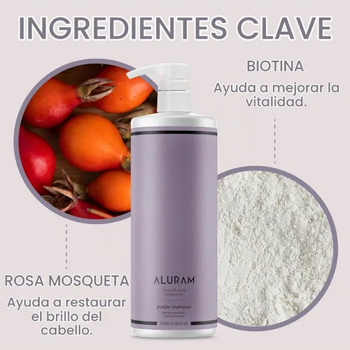 Vista 3 de ALURAM Champú morado de agua de coco para mujeres, aumenta el brillo, elimina el latón, para todo tipo de cabello