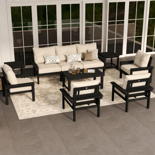 Vista 67 de Juego de muebles de patio HDPE de 13 piezas con mesas