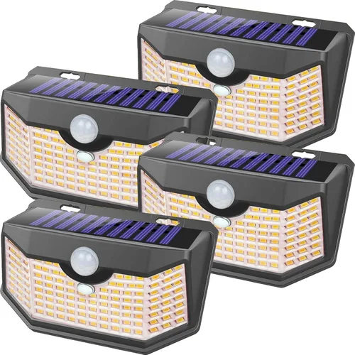 Vista 13 de HMCITY Luces solares para exteriores, 120 LED con 3 modos de iluminación, luces de pared con sensor de movimiento, IP65, impermeable, alimentadas