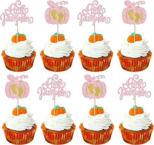 Vista 25 de Paquete de 24 adornos para cupcakes de calabaza con purpurina para cupcakes de calabaza para Acción de Gracias, baby shower, decoración de cupcakes