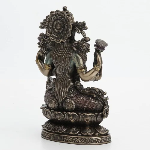 Vista 7 de Veronese Design 9 1/2 pulgadas de alto Lakshmi Diosa hindú sentada en loto fundido en frío estatua de resina bronceada estatua religiosa