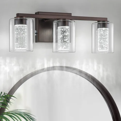 Vista 8 de SineRise - Lámpara de tocador de 2 luces, negra y dorada, con 3 modos de color (3000K/4000K/6000K), lámpara de baño LED con protección ocular
