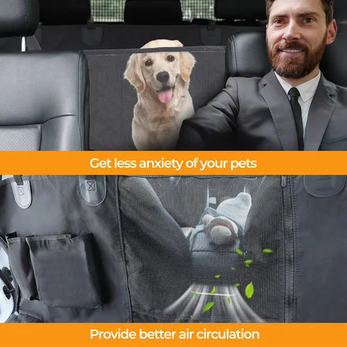 Vista 5 de Simple Deluxe Funda de asiento de automóvil para perro para asiento trasero, hamaca impermeable para automóvil con ventana de malla, protector