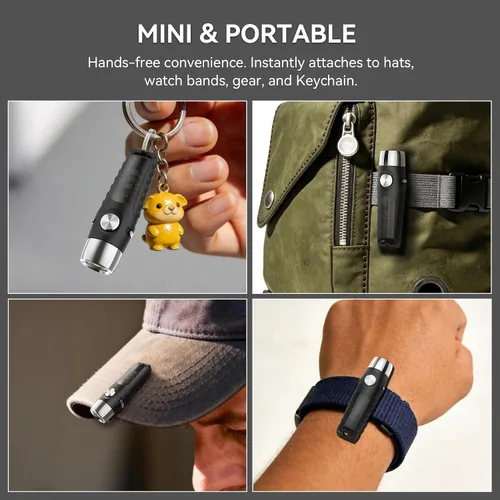 Vista 7 de S12PLUS-2 EDC Llavero linterna recargable, 610 lúmenes mini linterna con imán y clip, linterna de bolsillo USB C y luz lateral 6 modos