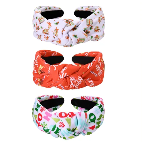 Vista 7 de Diadema navideña para mujer, accesorios para la cabeza con estampado de árbol de Navidad, copo de nieve, diadema anudada, accesorios para el cabello