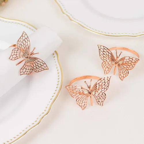 Vista 14 de Efavormart - Servilleteros de lino con hojas ornamentadas de oro metálico, paquete de 4
