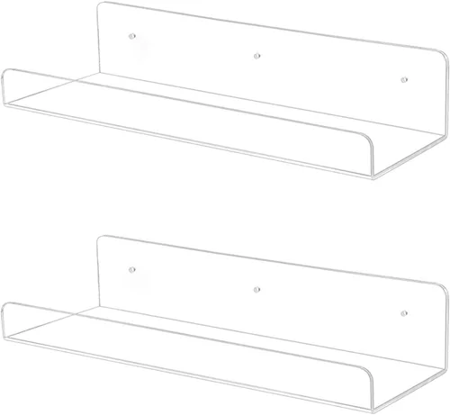 Vista 8 de TONICE Juego de 2 estantes acrílicos para pared de 6 pulgadas, estantes flotantes montados en la pared para habitación, dormitorio, baño, cocina