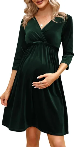 Vista 15 de Camisas de maternidad para mujer, cuello cuadrado, manga larga abombada, linda, casual, blusas, ropa de otoño Albaricoque