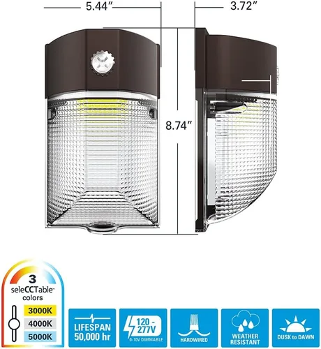 Vista 3 de Equivalente a 150 W, LED integrado, acabado de bronce, mini luz de pared del atardecer al amanecer, CCT seleccionable 3000K/4000K/5000K