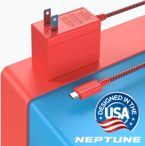 Vista 7 de Neptune Cargador para juegos de alta calidad, color rojo, compatible con Nintendo SwitchSwitch LiteSwitch OLED, Android, compatible con Nintendo
