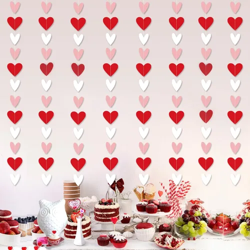 Vista 7 de Guirnalda de corazones rojos y blancos y rosados, no puedes hacerlo tú mismo, suministros de decoración de fiesta del día de San Valentín, guirnalda