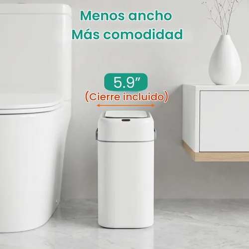 Vista 2 de FDW Cubo de Basura para Baño de 2.2 Galones con Tapa, Contenedor de Residuos de Plástico con Sensor Automático Delgado y Pequeño para Sala de Estar