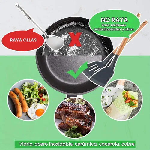 Vista 5 de Juego de 2 espátulas de silicona ranuradas, espátula de silicona con mango de madera, espátula de cocina resistente al calor antiadherente