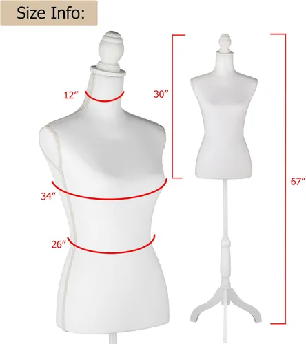 Vista 5 de Forma de vestido de cuerpo de torso de maniquí femenino blanco con soporte de trípode ajustable para exhibición de joyas de vestir